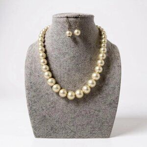 Off White Faux Glass pearl gradual Necklace earring set